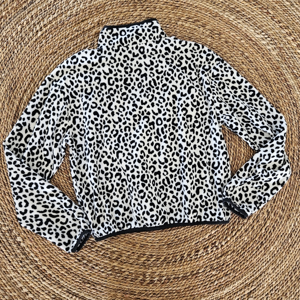 Junior's Black & White Leopard Print Fleecy Half-Zip Pull-Over